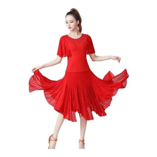 Women Dance Performance Wear Costumes Modern Standard Dress Ballroom Practice Outfits Waltz Tango Blouses & Skirt 2pcs Set