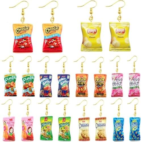 Earring for Women Fashion Resin Drop Custom Made Handmade Cute Girls Gift Eardrop Funny French Fries Cheese Chips Food Snacks