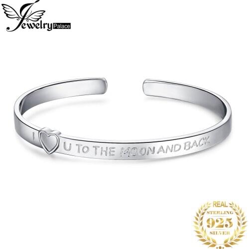 JewelryPalace I Love You Moon Back 925 Sterling Silver Cuff Bangles Bracelets For Women Silver 925 Jewelry Making Organizer