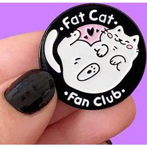 Cartoon Anime Fat Cat Fan Club Enamel Brooch Pin Backpack Hat Bag Lapel Pins Badges Women Mens Fashion Jewelry Accessories