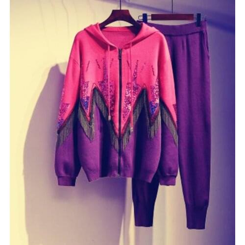 2020 Autumn Winter Fashion 2 Piece Set Women Pant And Sweatsuits luxurious Beading tassel Womens Tracksuit Suits Clothing