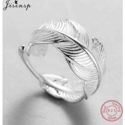 Jisensp Fashion Leaf Design 925 Sterling Silver Opening Finger Rings for Women Lady Party Jewelry Vine Leaf Ring anillos