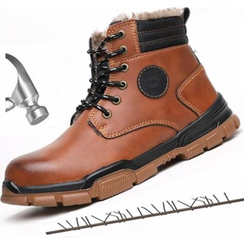 Winter Boots Leather Shoes Men Work Safety Shoes Men Indestructible Work Boots Men Safety Boots Steel Toe Shoes Chelsea Boots