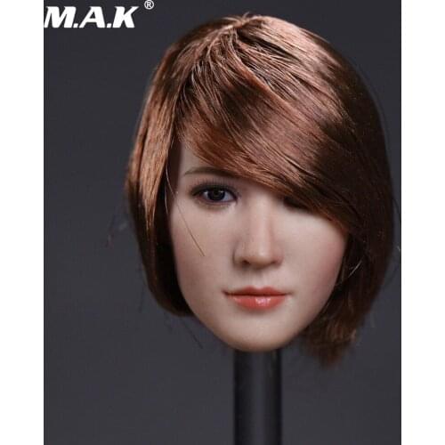1:6 Scale Beauty Asia Female Head Sculpt Short Red Wine Hair Head Carving Fit 12" PH Female Pale Color Body Action Figure Doll
