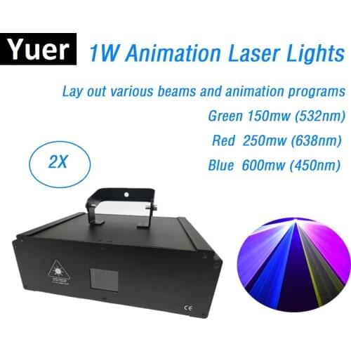 2Pcs/Lot 1000mw RGB Multi Color DMX Laser Lights Beam Animation Scan DJ Disco Party Stage Decor Lazer Light RGB 1W On Sales
