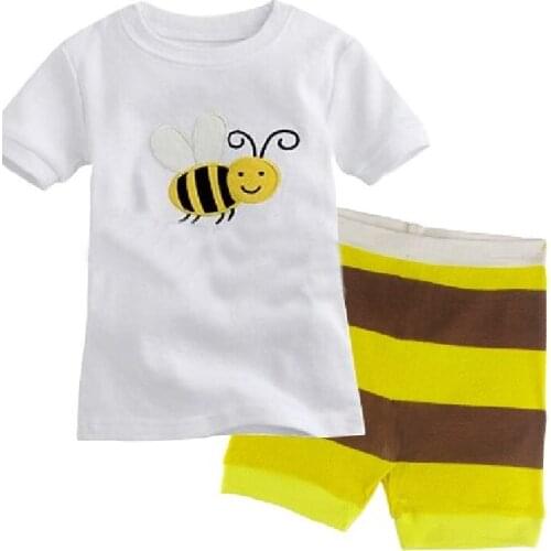 2020 Summer Bee Boy Pajamas Suit Kids Sleepwear Nightgown Girls Pajamas Suits Childrens Clothes t-shirts+pant Set 100% Cotton