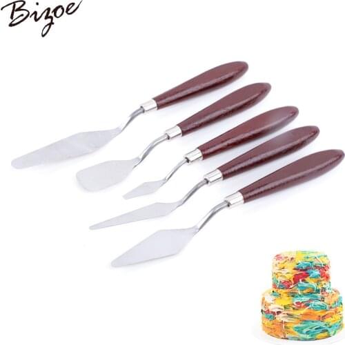 5pcs/set Stainless Steel Spatula Baking Pastry Tools Fondant Cream Mixing Scraper Oil Painting Shovel