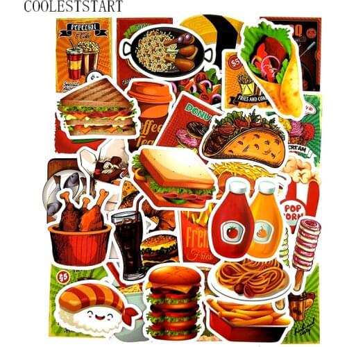 50Pcs/pack Popular Snacks Stickers Cartons Notebooks Motorcycles Refrigerators kettles Skateboards Bicycles Stickers