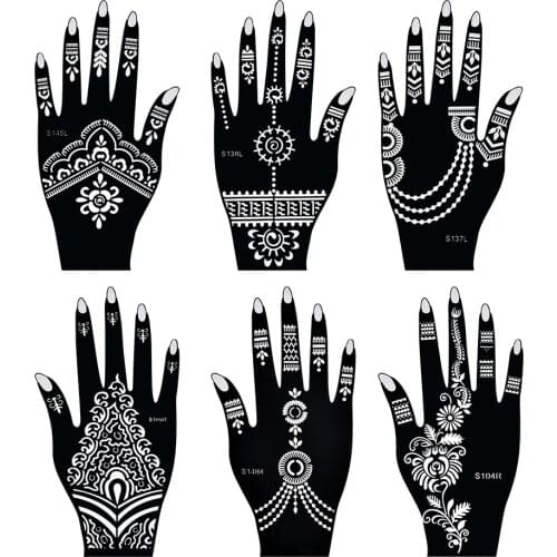 Henna Tattoo Stencils Mehndi India Henna Tattoo Stencil Kit for Hand Painting Finger Body Paint 6Pcs Temporary Tattoo Templates