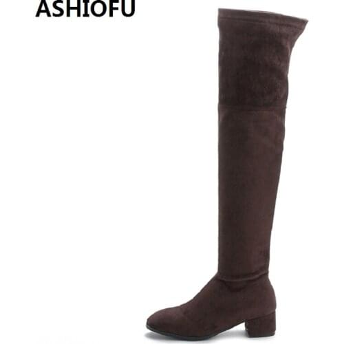 ASHIOFU Handmade Womens Thigh High Boots Club Sexy Over Knee Boots Winter Fashion Dress Evening Long Boots Shoes