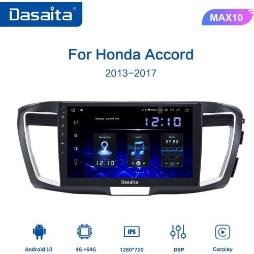 Dasaita Car 1 Din TDA7850 10.2" Radio Stereo Android 10.0 for Honda Accord GPS 2013 2014 2015 Navigation Video 64G ROM 4G RAM