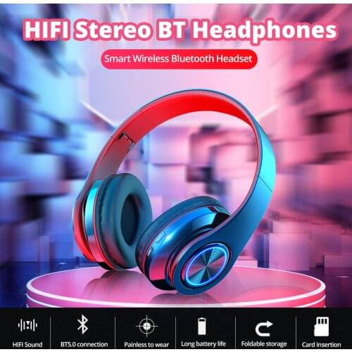 ANMONE B39 Wireless Bluetooth Headsets Portable Folding Headphone Support TF Card Built-in FM Mp3 Player With LED Colorful Light