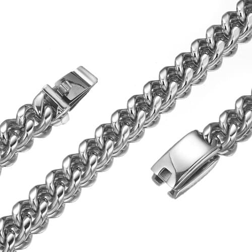 High Polished 316L Stainless Steel Silver Color Round Cuban Curb Chain Mens Womens Bracelet Bangle Trendy Jewelry 13MM Wide