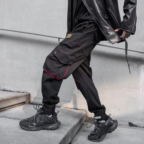 NEW Side Pockets Darkly Hip Hop Mens Color Patchwork Cargo Ripped Sweatpants Joggers Trousers Fashion Full Length Pencil Pants