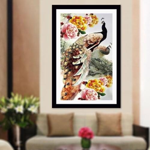 Home Decoration 3D Diy Diamond Painting Cross Stitch Peacock Peony Diamond Embroidery Crystal Square Diamond Mosaic Pictures