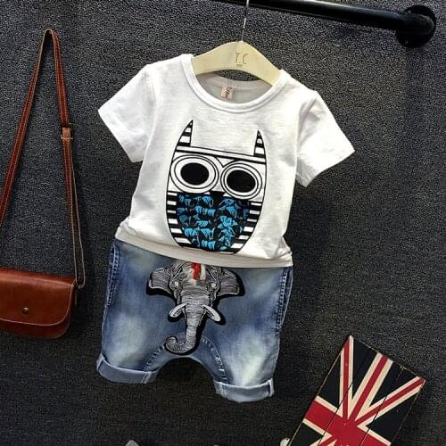 Hot Boys summer clothes sets children cartoon T-shirt +Denim shorts 2pcs boys set kids handsome suits