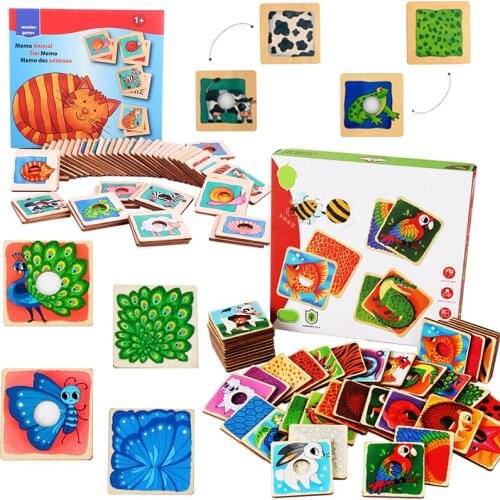 Animal Matching Puzzle Toys Wooden Set Fur Pattern Matching Jigsaw Board Game Montessori Educational Cognitive Toys For Children
