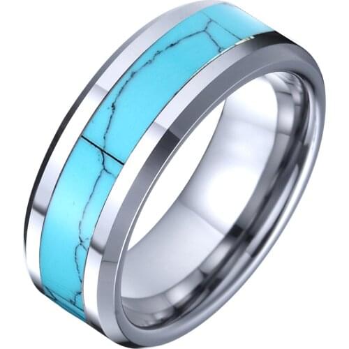 Tungsten ring Blue Turquoise Opal male wedding bands love alliance finger promise couple rings for men and women