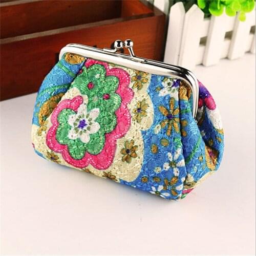 1pc Retro Embroidered Floral Printed Vintage Women Small Wallet Girls Coin Purse Women Wallets Purses Card Holder with Zipper