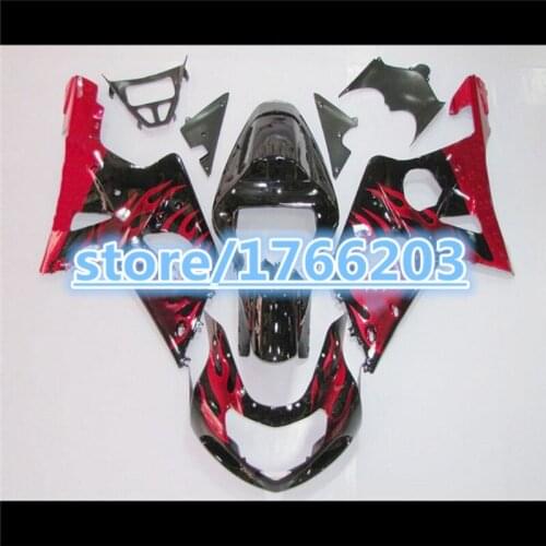 Red flame Black Fairing for A GSXR1000 00 01 02 GSXR 1000 2000 2001 2002 K1 K2 fairings kits