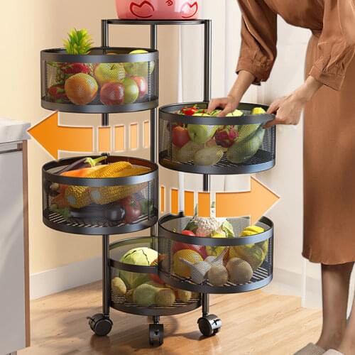 360 degree rotating vegetable rack kitchen floor multi-layer multifunctional circular fruit and vegetable basket storage rack