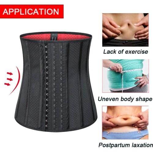 Latex Corset Waist Trainer Spiral Steel Boned Black Waist Slimming Cincher 3 Hooks Eyes Breathable Underwear Bustier Plus Size