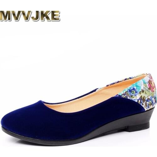 MVVJKENew Elegant Chinese Cloth Shoes Printed Wedges Flowers Women Wedges Ballet Shoes for Women Large Size Boat ShoesE076
