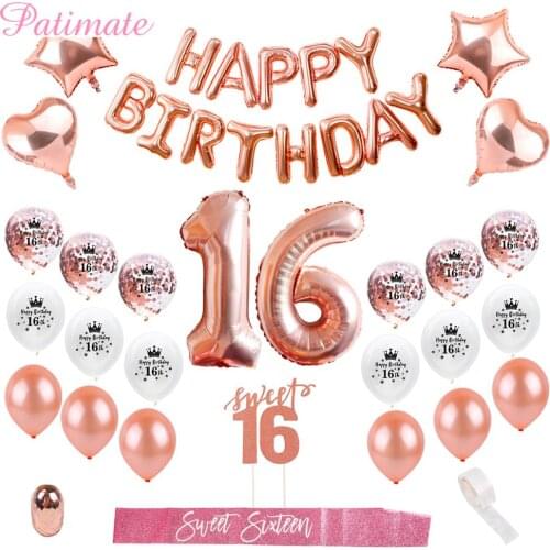 Patimate Happy Birthday Party Decors Kids Adult 16th Birthday Balloons Sweet 16 Party Decors 16 Birthday Party Favors Festival