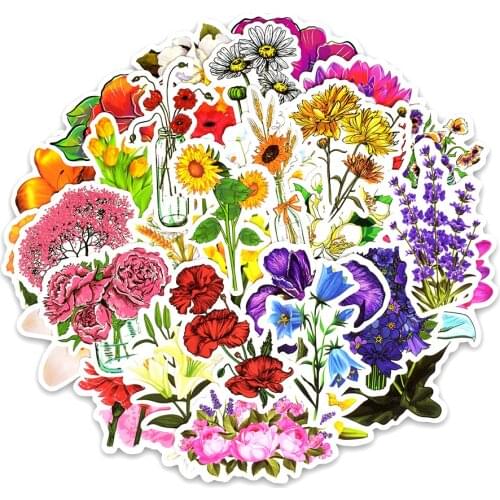 50pcs No-Repeat Flowers Sticker Cartoon Cute Little Monster Toy for Children Waterproof Stickers to DIY Scrapbooking Motorcycle
