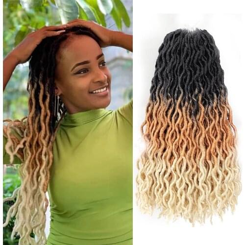 Natifath Wavy Gypsy Locs Ombre Crochet Hair 18" Faux Locs Goddess Locs African Synthetic Braiding Hair Extensions for Women