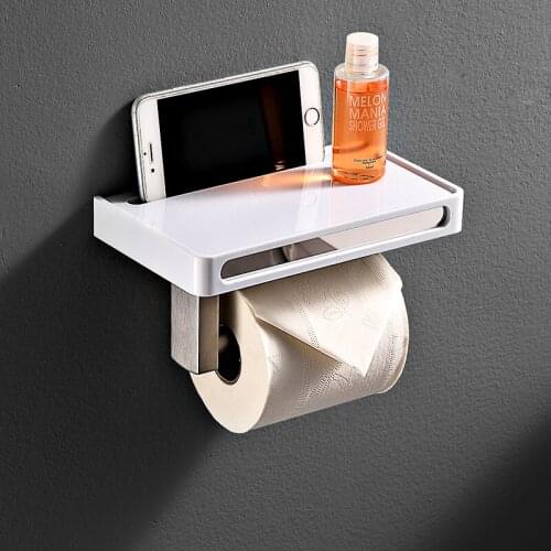 304 Stainless Steel Toilet Tissue Rack Bathroom Paper Holder Bath Mobile Phone Shelf White & Nickel Wall Mounted New Arrivals