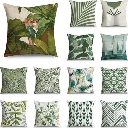 WZH Green pattern geometric Cushion Cover Pillowcase Sofa Cushions Decorative Polyester Home Decor Pillow Cases 45cm*45cm