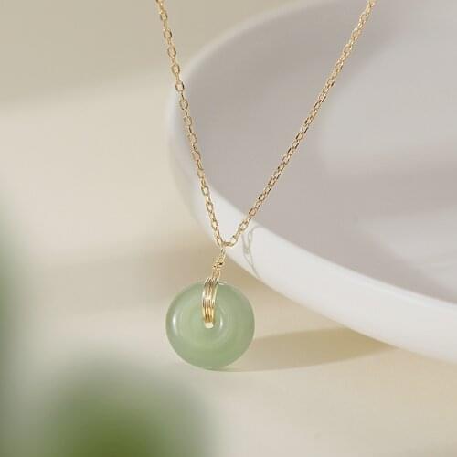 14K Gold Necklace Natural Jade Emerald Pendants for Female Luxury Colgante De Mujer Jade Pendant Emerald Topaz Gemstone Necklace