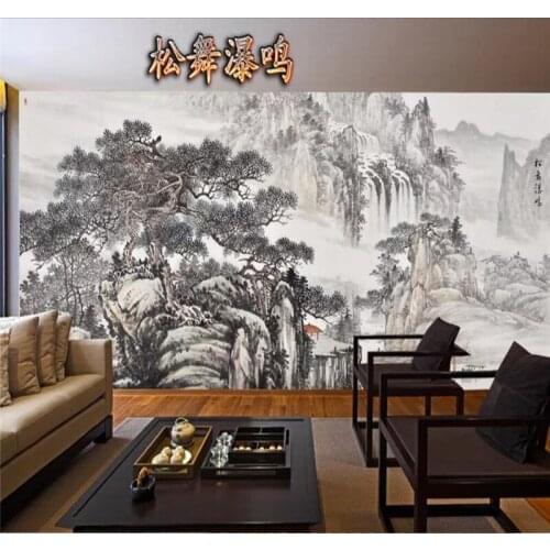 Custom wallpaper Feng Shui painting water and aquatic ink painting background wall decoration - high-grade waterproof material