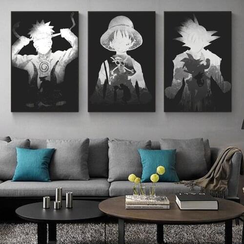 Classic Anime character Black and white poster Home decoration accessories for living room Canvas painting Decorative figures