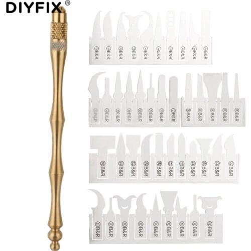 DIYFIX 43in1 BGA Maintenance Knife IC Chip CPU Remover Titanium Alloy Handle with 43Pcs Blades for Logic Board Repair Tools Set