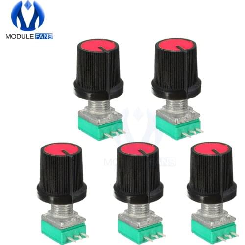 5PCS B10K 10K Rotary Potentiometer 6mm 3 Pin 3PIN 3P Knurled Shaft Single Linear B Type ohm 10K With Cap DIY Kit Electronic