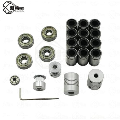 3D 20 tooth coupling kit GT2 Belt Pulley + Bearing LM8UU 624ZZ 608ZZ Bearing for Reprap i3 Movement DIY Printing Kit aluminum