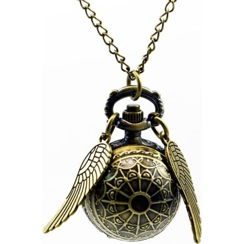 Retro Cute Bronze Quidditch Web Ball Shape Wing Steampunk Pocket Watch Necklace Pendant Children Kids Best Xmas Gift