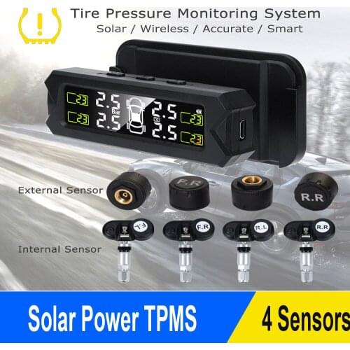 Tire Pressure Monitoring System Temperature Warning Solar Power Tyre Pressure Sensor Car TPMS Auto Security Alarm LCD Display