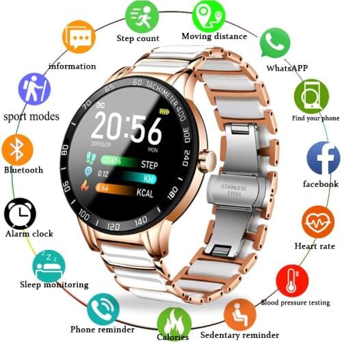 LIGE Woman Smart Watch Waterproof Sport Fitness Tracker Heart Rate Blood Pressure for iOS Android Ceramic Strap smartwatch Women