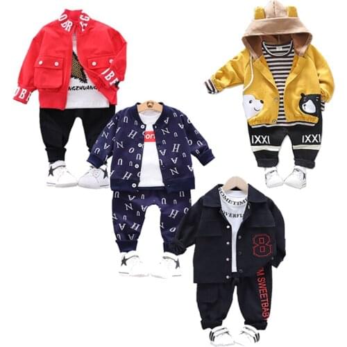 2020 Cardigan Toddler Baby Boys Set Autumn Sports Tracksuit Hooded Coat T-shirt+Pants Costume Children Fashion Boys Clothes Sets