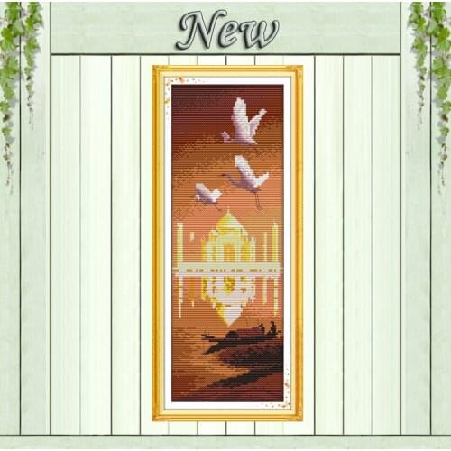 Taj Majal famous building Swan Lake scenery Embroidery sets Cross Stitch DMC 14CT 11CT Counted printed on canvas Needlework kits