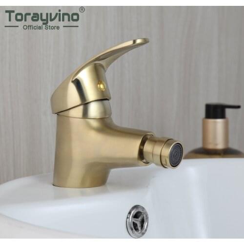 Torayvino Nickel Brushed Gold Bathroom Faucet Deck Mounted Basin Sink Single Handle Vessel Vanity Hot And Cold Mixer Water Tap