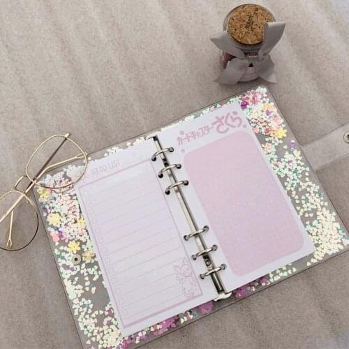 Creative quicksand loose-leaf PVC colorful binder spiral notebook stationery,cute Japanese sequare cover notebook for girls A5A6