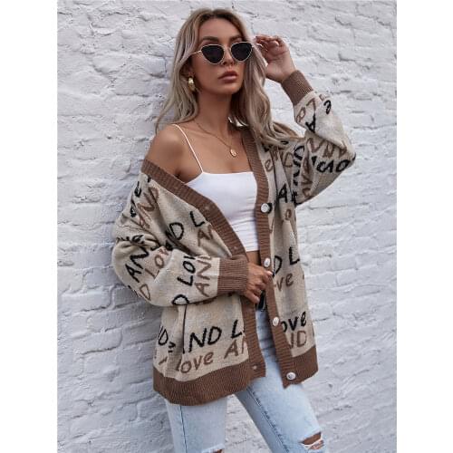 Letter Print Jumper Cardigans Sweater Women Autumn Winter Love Knitted Sweater Tops For Women New