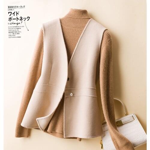 S-XL Autumn and winter new style double-faced cashmere vest 100% wool sleeveless ladies knitted V-neck cardigan short coat vest