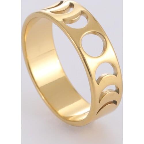 Cazador Hollow Moon Womens Rings Gold Color Crescent Full Moon Finger Ring Stainless Steel 2021 Fashion Wedding Party Jewelry