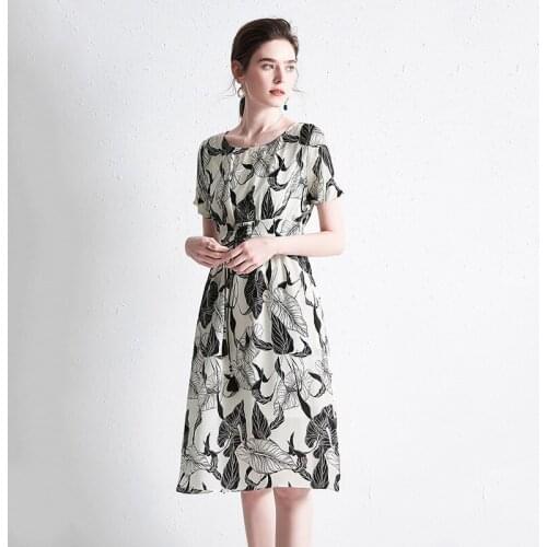 Summer Real Silk Women Female Floral Elegant Dress Party Beach Boho Dresses Korean Vintage Vestidos Mujer Fsz-22029 KJ5646