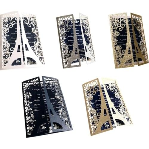 10pcs/set Glitter Embossing Invitation Cards 15*15CM for wedding business party Paris tower greeting card customized supplies